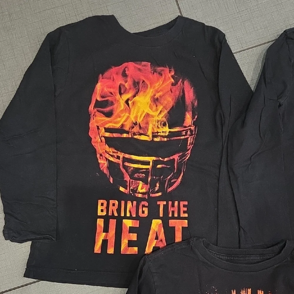 The Children's Place Black Long Sleeve Tees with Football Graphics